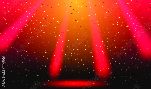 Concert stage with spotlight rays. Entertaiment scene background