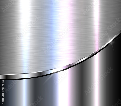 Silver  metallic background, 3D elegant chrome brushed metal texture design, vector illustration.