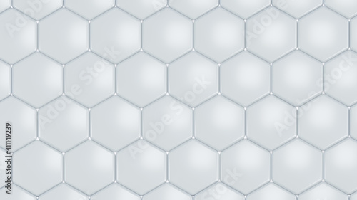 Hexagons white geometric background  light grey honeycomb pattern  shapes   3D render technology illustration.