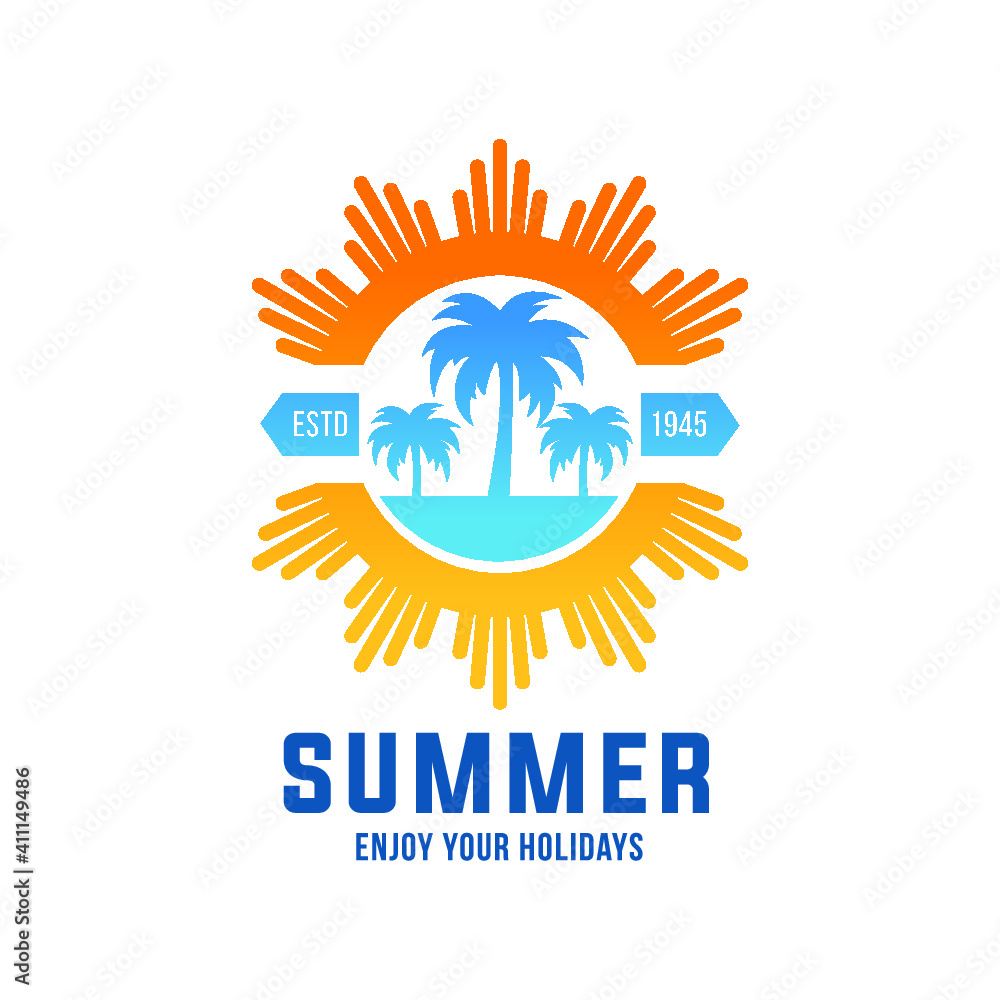 Fototapeta premium Tropical Palm Tree Or Coconut Tree logo. Summer Beach logo