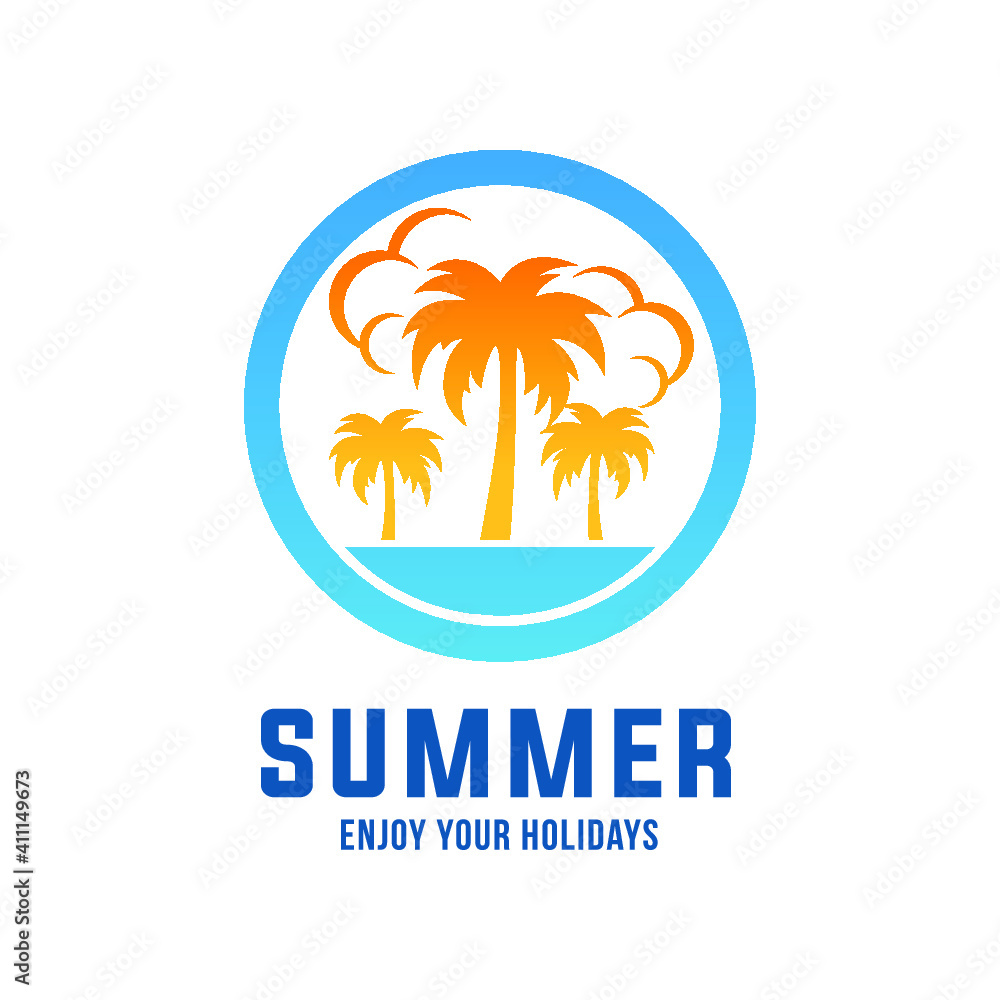 Tropical Palm Tree Or Coconut Tree logo. Summer Beach logo