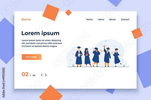 Happy diverse students celebrating graduation from school or colleges, holding diplomas and certificates. Flat vector illustration for education, university party, academic success concept