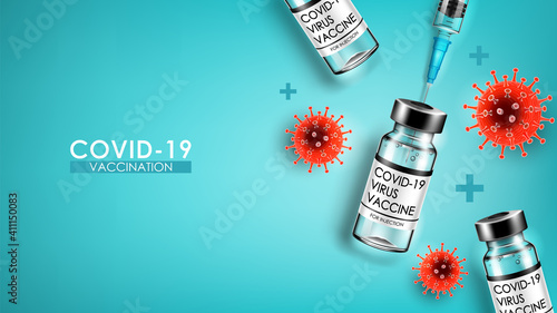 Vaccine for Coronavirus disease COVID-19 infection medical vaccination with typography and copy space. Official name for Coronavirus disease named COVID-19, background vector illustration