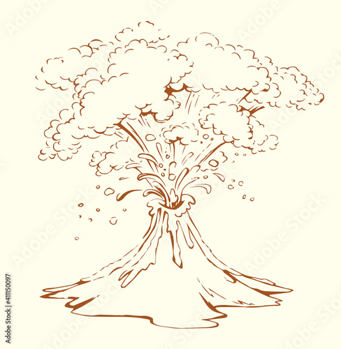A smoking volcano eruption. Vector drawing