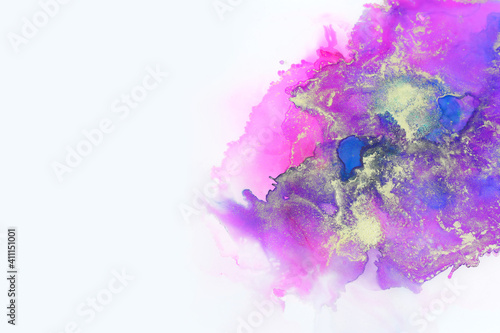 Fototapeta Naklejka Na Ścianę i Meble -  art photography of abstract fluid art painting with alcohol ink, blue, pink, purple and gold colors
