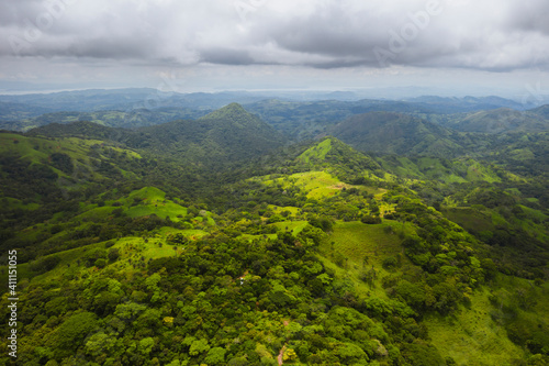 Aerial photograph of green Monteverde cloud forest rainforest in Costa Rica 