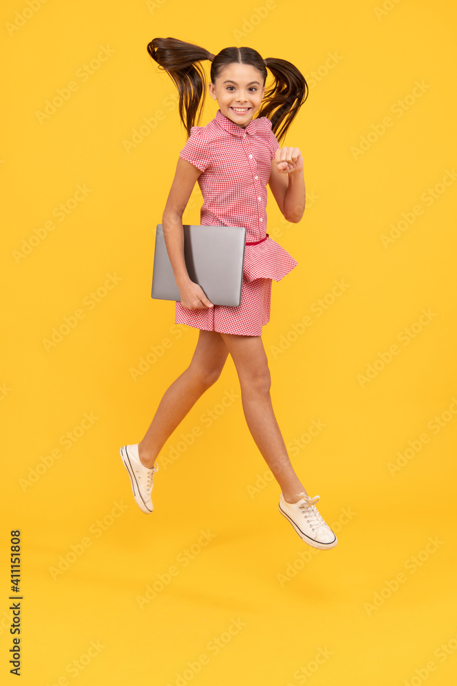 on way to success. back to school. modern digital communication. happy teen girl work on laptop.