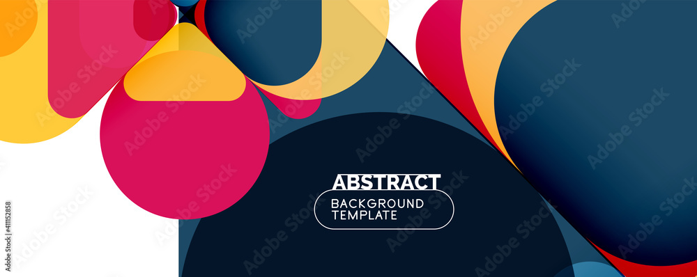 Flat geometric round shapes and dynamic lines, abstract background. Vector illustration for placards, brochures, posters and banners Flat geometric round shapes and dynamic lines, abstract background. Vector illustration for placards, brochures, posters and banners