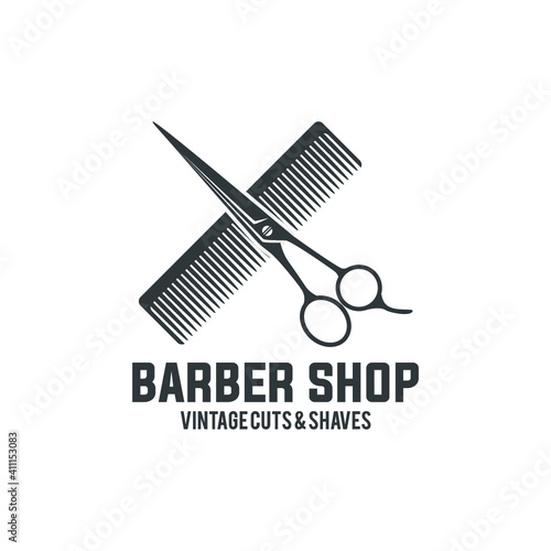 Retro Barbershop Abstract Vector Sign, Emblem or Logo Template