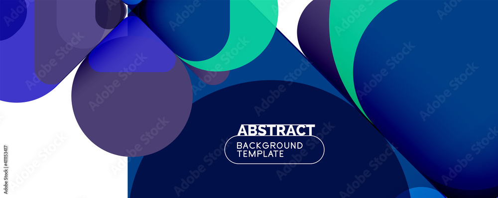 Flat geometric round shapes and dynamic lines, abstract background. Vector illustration for placards, brochures, posters and banners Flat geometric round shapes and dynamic lines, abstract background. Vector illustration for placards, brochures, posters and banners