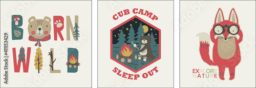 nordic style poster for kids with nature and camping theme