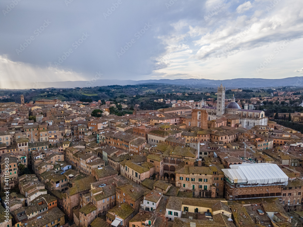 Aerial view of the historical city of Siena, Tuscany, Italy