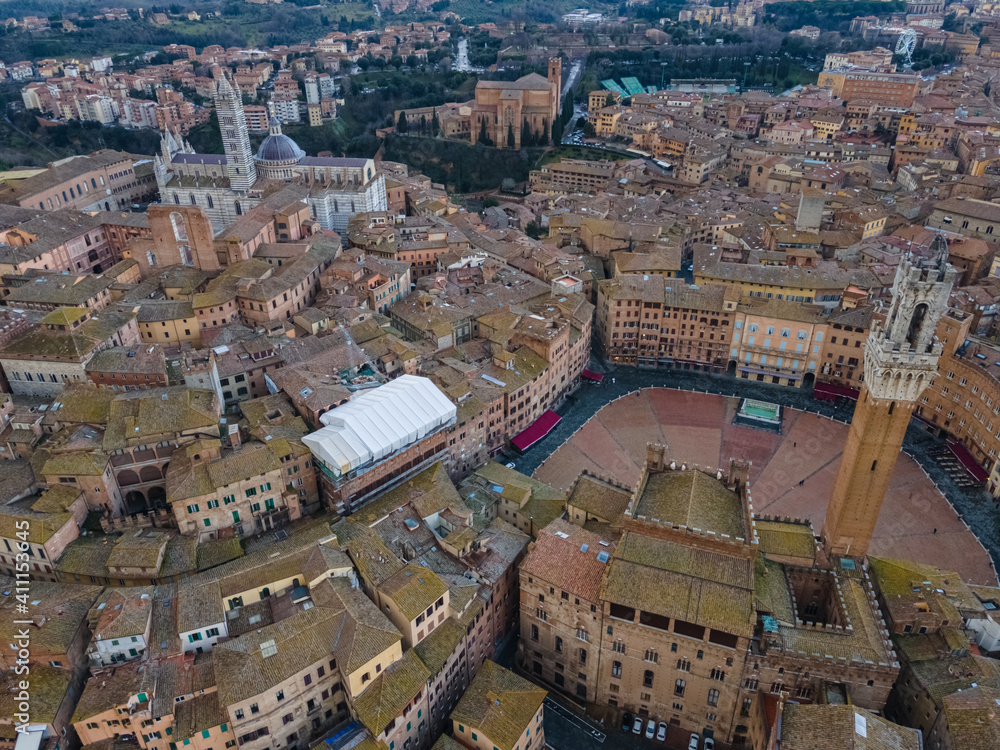 Aerial view of the historical city of Siena, Tuscany, Italy