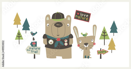 nordic style poster for kids with nature and camping theme