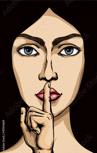 The finger shows quietly. Vector drawing