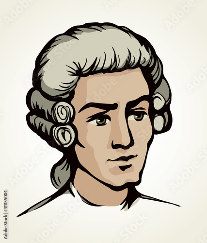 Vintage french wig. Vector drawing