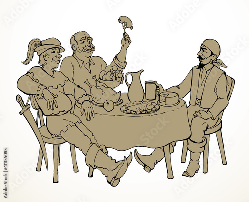 The man at the table. Vector drawing