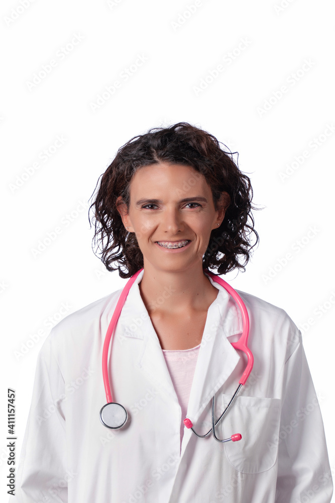 Female doctor with pink stethoscope Female doctor with pink stethoscope