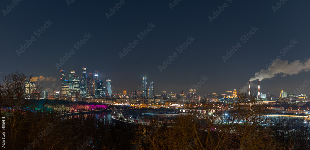 Night panorama of Moscow. View from the Sparrow Hills