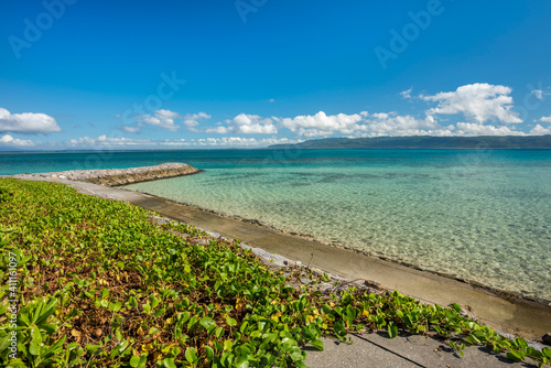 Beautiful view of the turquoise sea between Hatoma and Iriomote island in the background  Japan.