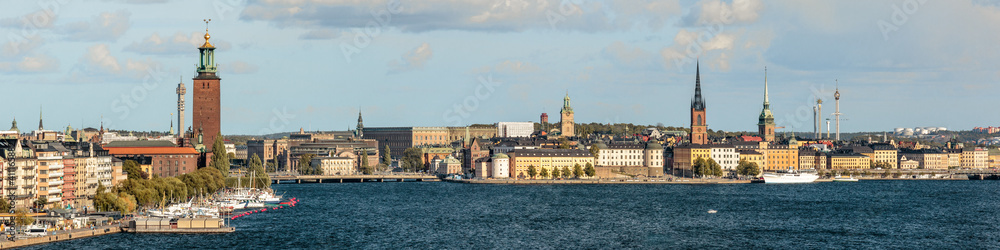 panorama cityscape of Stockholm's Stadsholmen island and old town Gamla Stan.