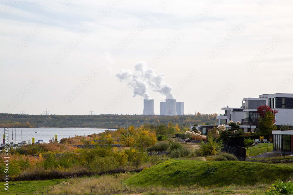 The harbour at Lake Zwenkau near Leipzig with a view of the power plant. The harbour at Lake Zwenkau near Leipzig with a view of the power plant.