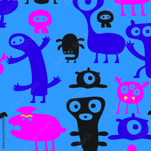 cute monster vector seamless pattern. Beautiful design elements, perfect for nursery.