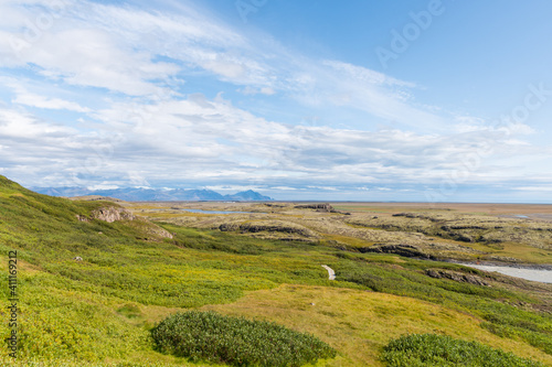 The beautiful landscape surrounding the hiking route around Hjallanes in Iceland photo