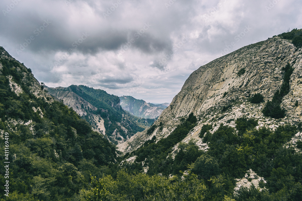 cloudy day in the mountains of the natural park of the ports, in tarragona (spain).