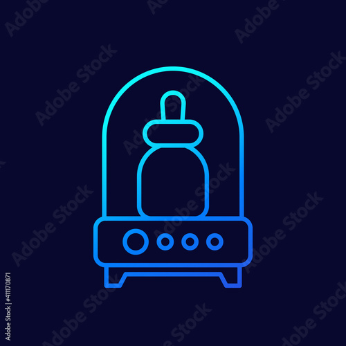 Baby bottle sterilizer line vector icon