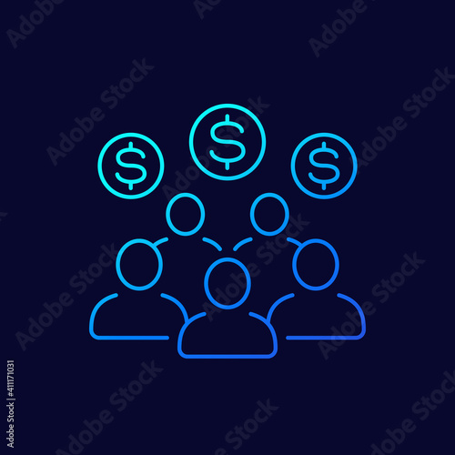 Employee cost, salary line icon, vector