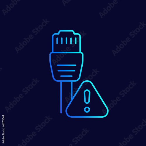 ethernet cable and warning line vector icon