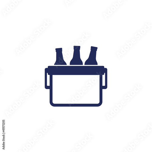 Portable cooler box with beer icon on white