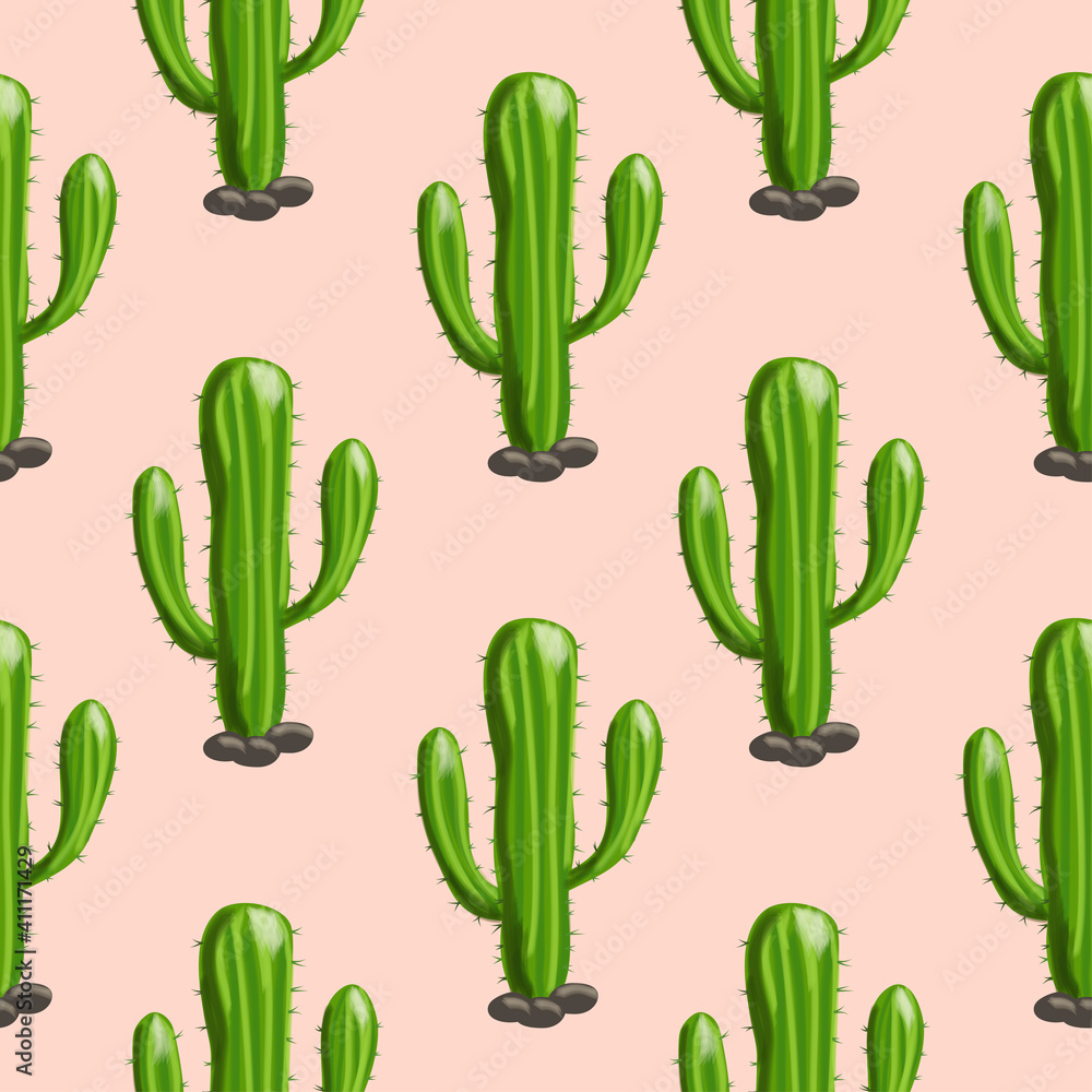 Hand drawn saguaro cactus seamless pattern Hand drawn saguaro cactus seamless pattern
