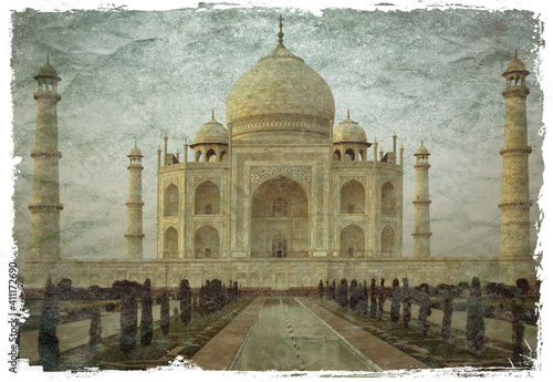 Simulated early Victorian colour  photograph of the Taj Mahal   Agra  India 