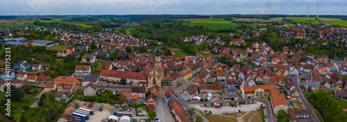 Aerial view of the city Wilhermsdorf in Germany, Bavaria on a late spring day.
