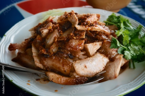 grilled neck pork with spicy sauce in thai style