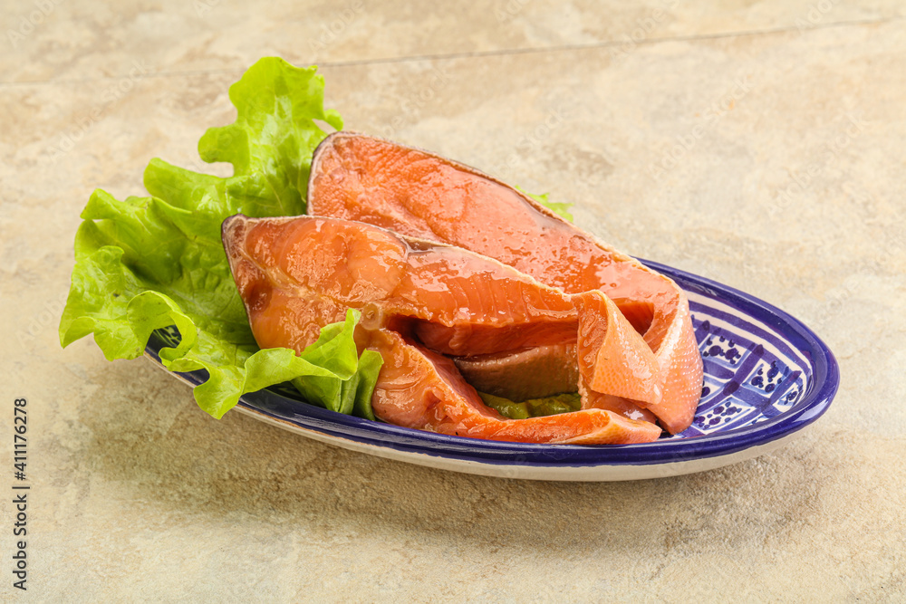 Two pink salmon fish steak Two pink salmon fish steak