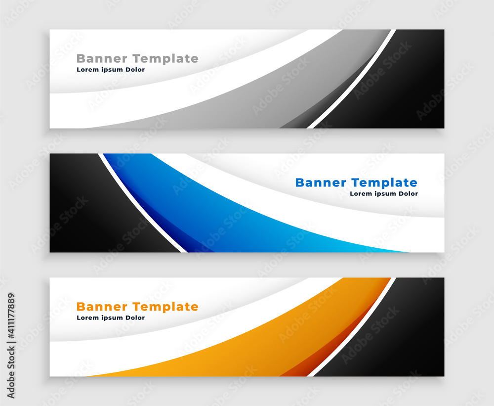 Naklejka premium modern web wave banner set in three colors