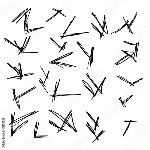 abstract hand drawn line scribbles mark set