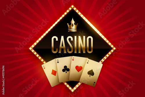 casino banner with golden cards and crown
