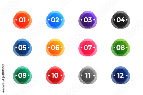 circular abstract bullet points numbers from one to twelve