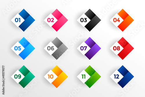 abstract bullet points numbers in diamond shape style