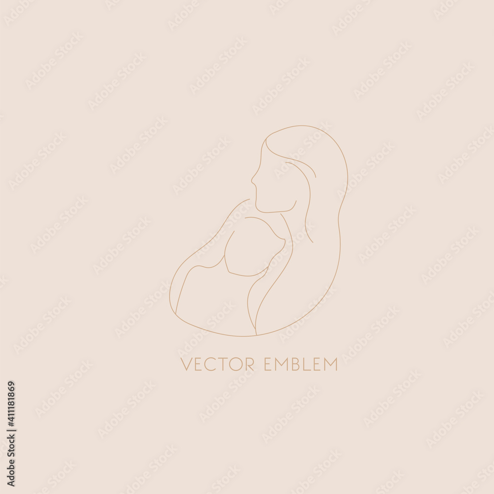 Vector hand drawn mother with child. Vector emblem. Simple line art. Vector hand drawn mother with child. Vector emblem. Simple line art.