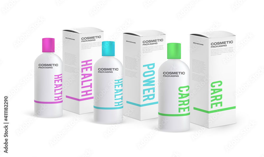 Set of cosmetic packaging design templates. Cardboard tall pack and shampoo bottle. Lotion mockup bottle Set of cosmetic packaging design templates. Cardboard tall pack and shampoo bottle. Lotion mockup bottle