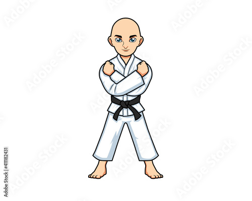 Bald man cartoon style karate master