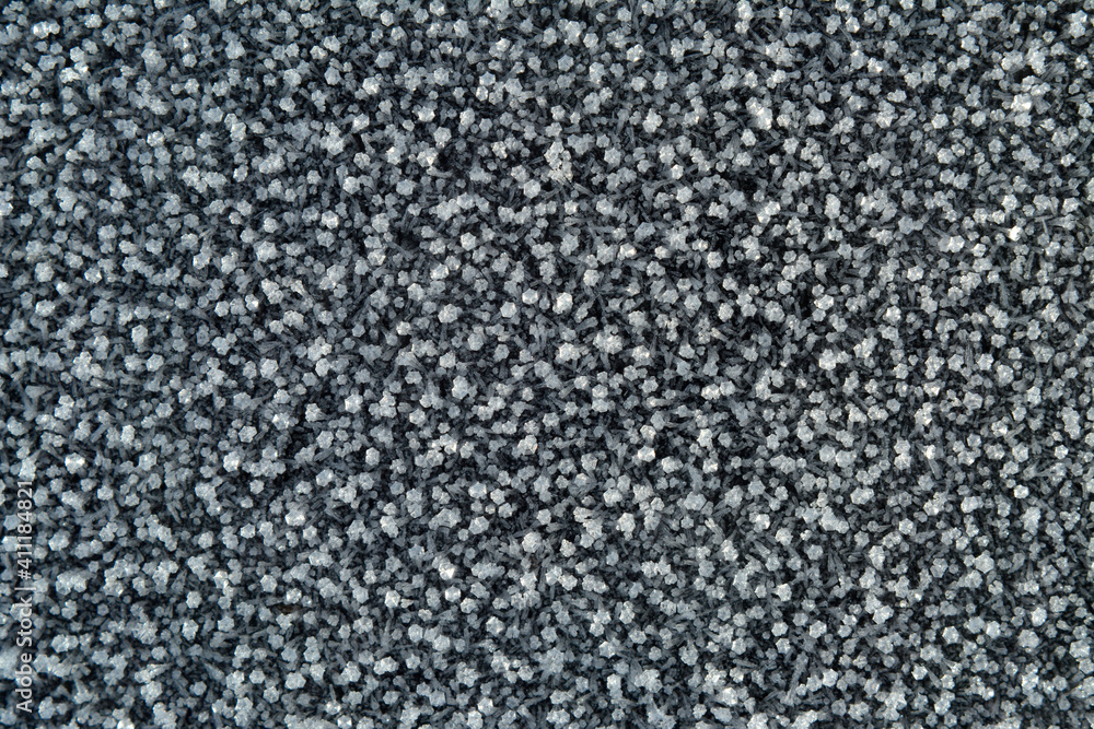 Empty copy space background of old weathered wooden planks with hoar frost ice snow on it