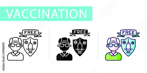 icons set, vaccination, free vaccine for retirees
