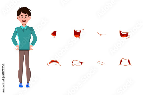 Businessman cartoon character with different facial expression set.  Different emotions for custom animation