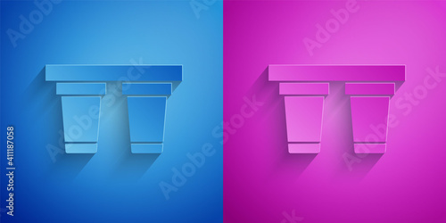 Paper cut Water filter icon isolated on blue and purple background. System for filtration of water. Reverse osmosis system. Paper art style. Vector.